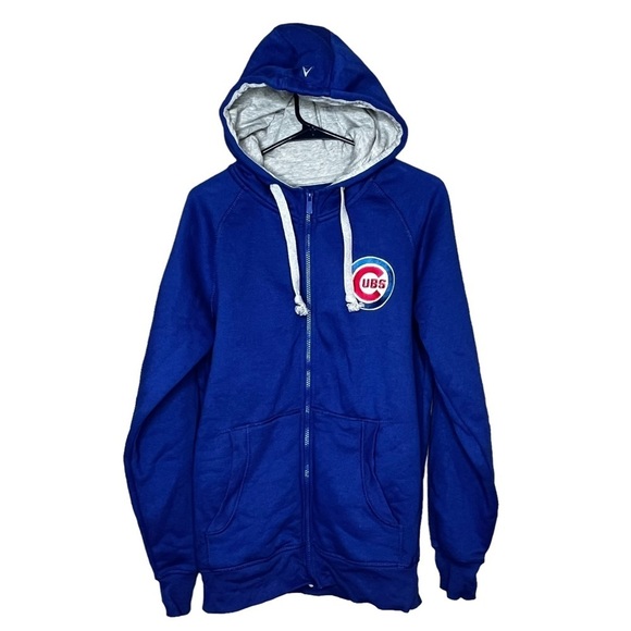 Chicago Cubs Mens Size Small Hoodie Full Zip Blue Logo Patch Pockets Baseball - Picture 1 of 6